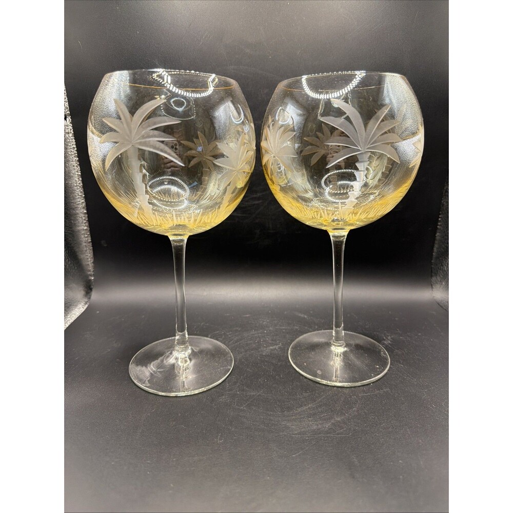 Lenox Amber British Colonial Palm Tree Etched Balloon Wine Glass, Set Of 2
